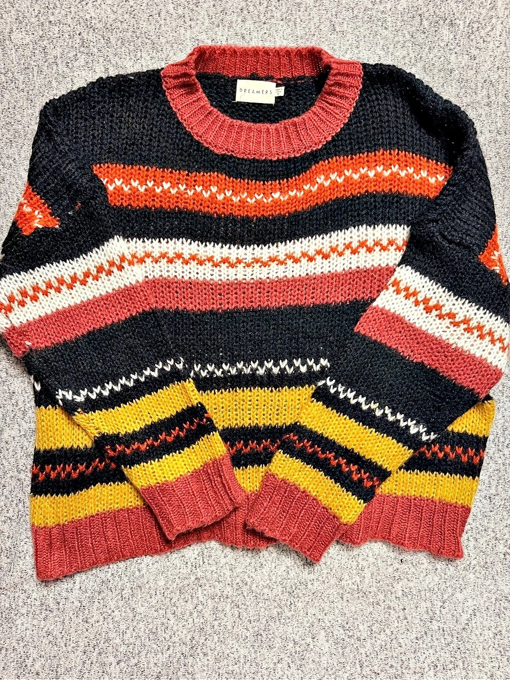 Dreamers Color Block Crewneck Sweater Black & Red Medium